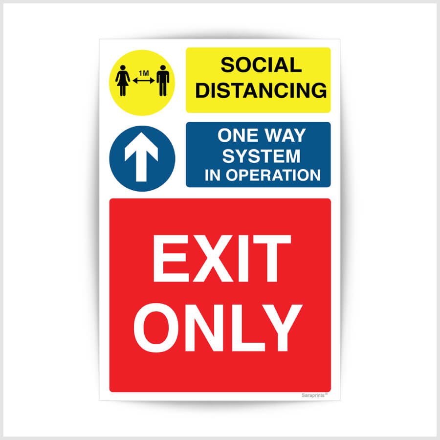 Social Distancing One Way System In Operation Exit Only Sign Sticker