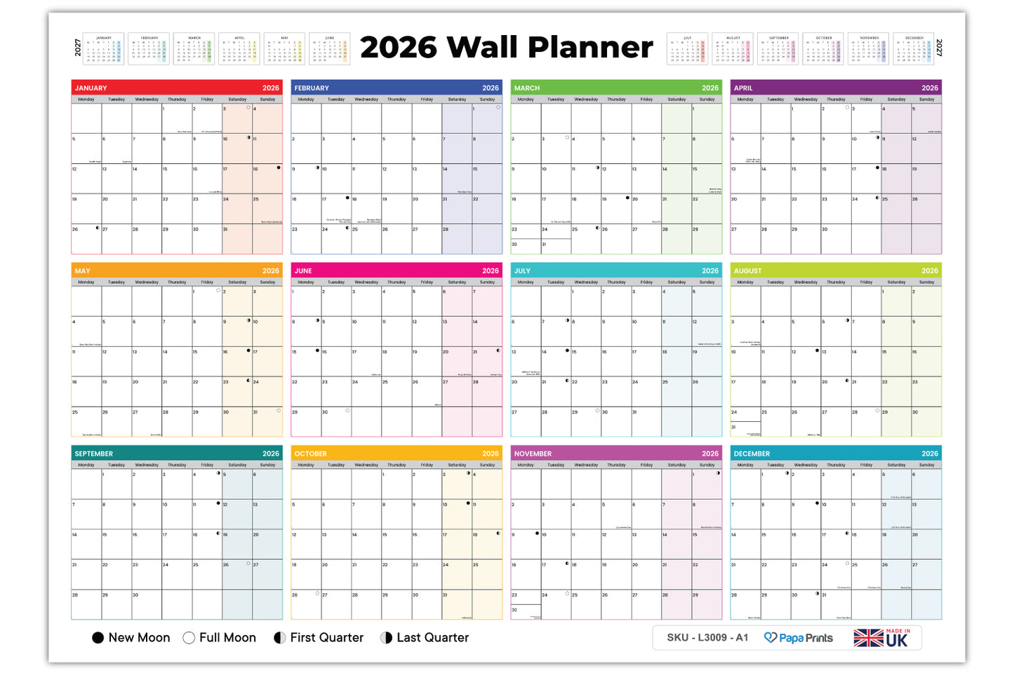 Wall Planner 2026 - A1 - Multicolour Boxes