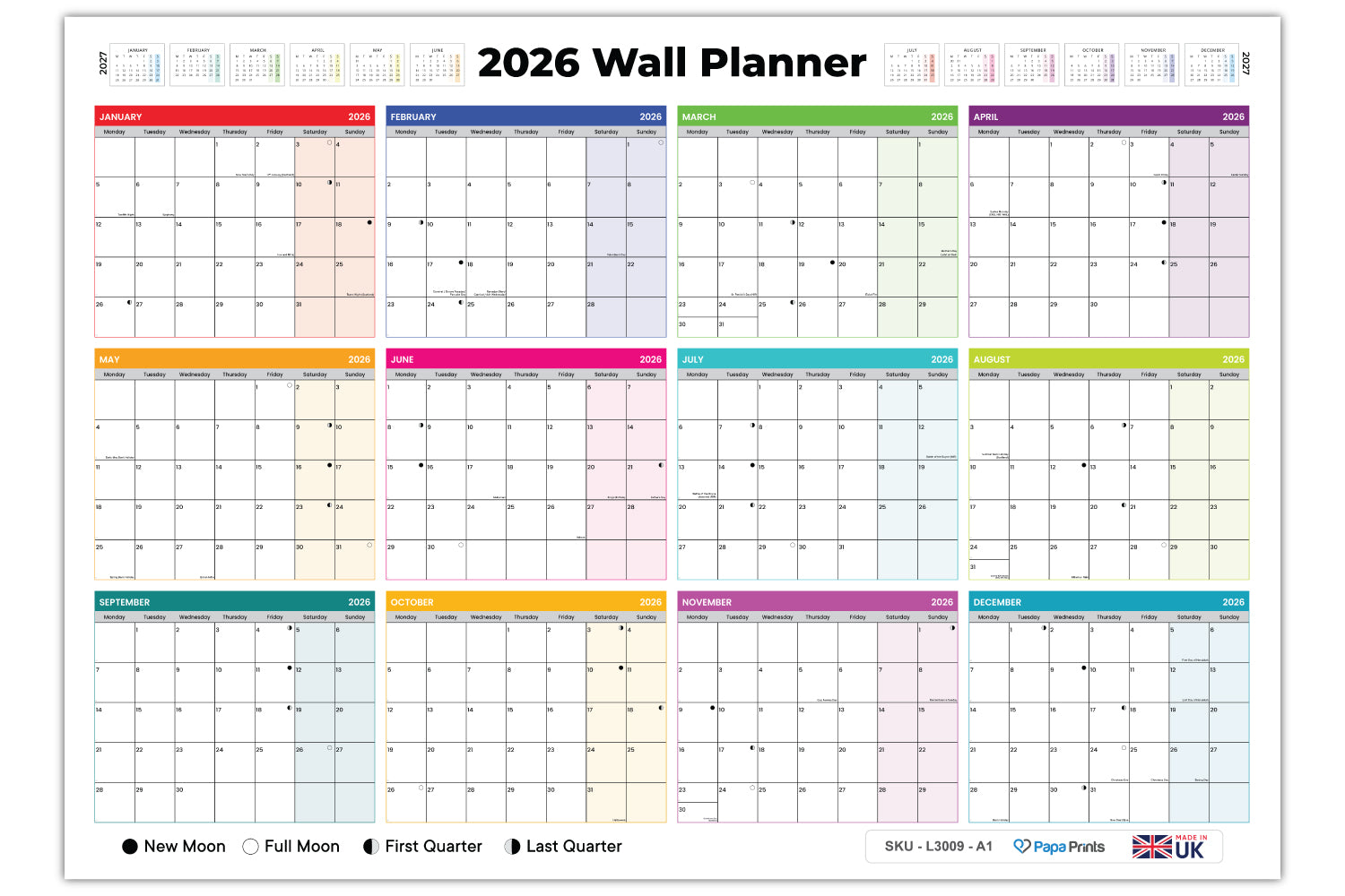 Wall Planner 2026 - A1 - Multicolour Boxes