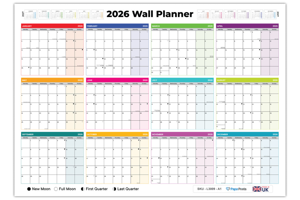 Wall Planner 2026 - A1 - Multicolour Boxes
