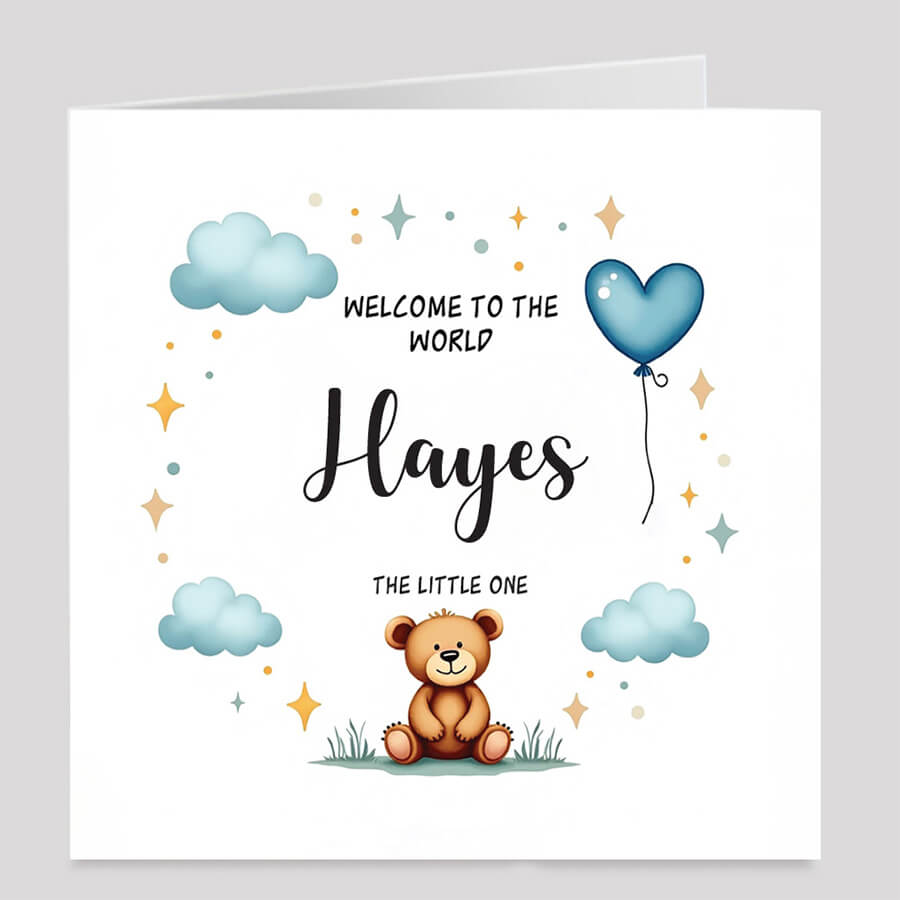 personalised baby boy teddy card