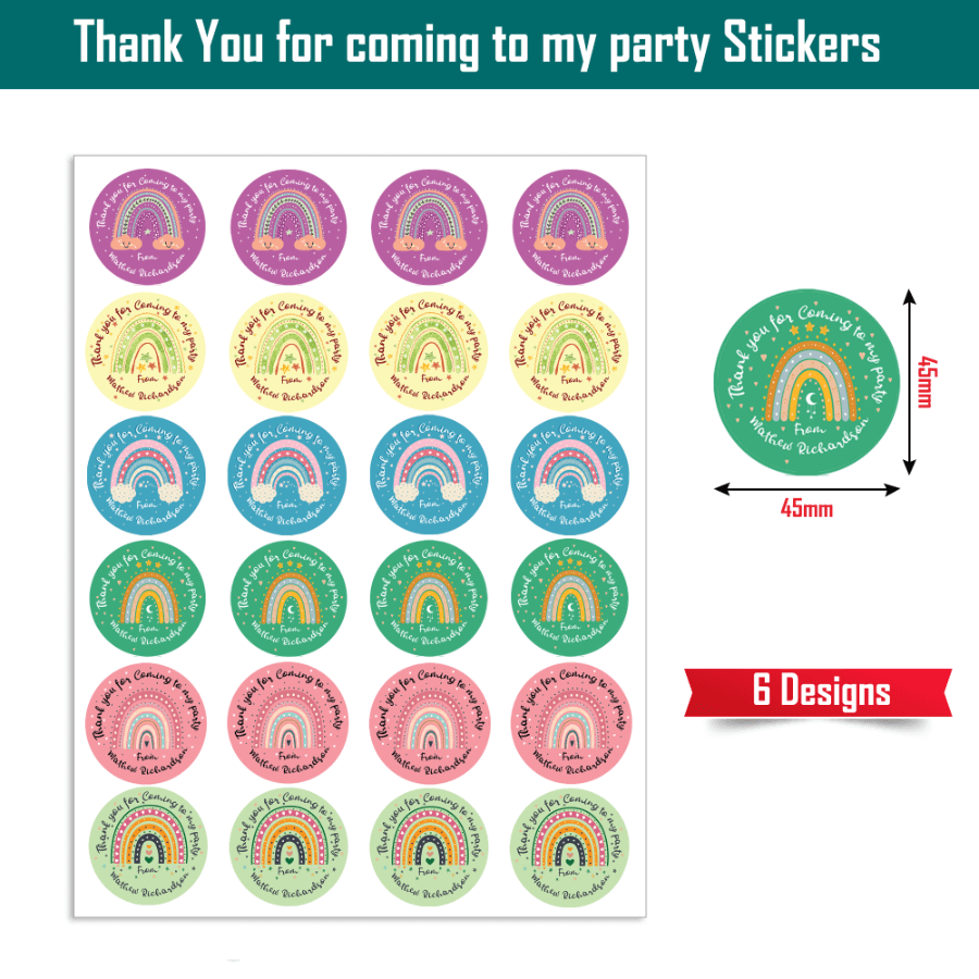 Personalized Rainbow Thank You for Coming to My Party Paper Stickers
