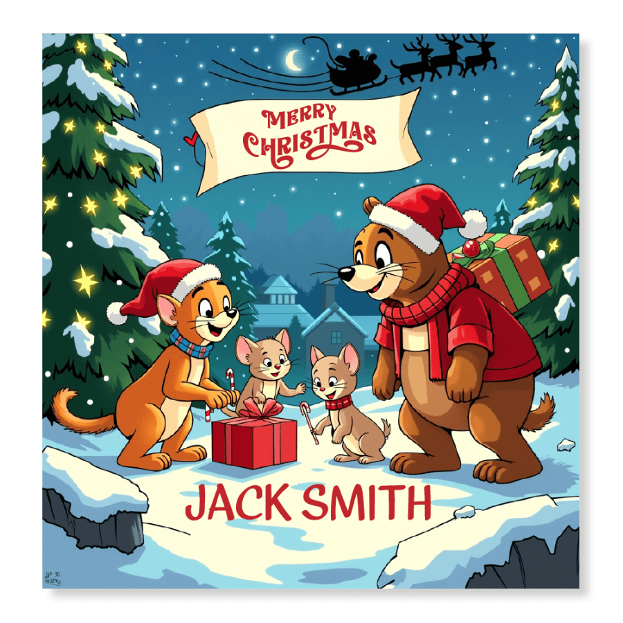 Personalised Christmas card for family with animal theme
