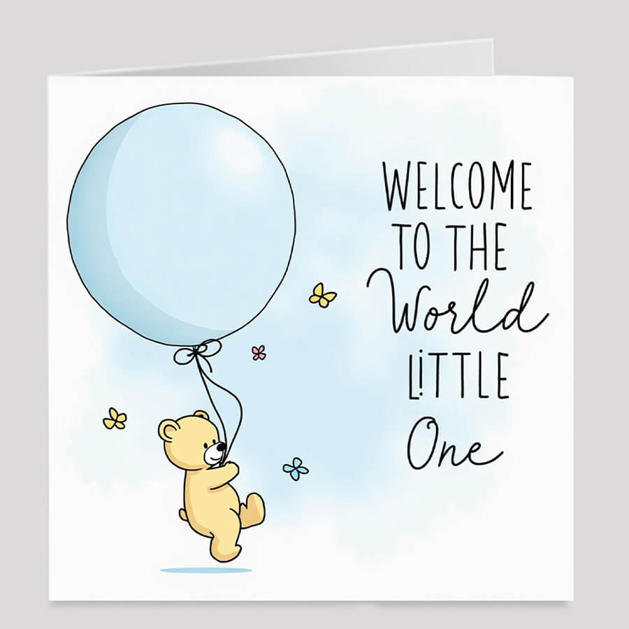 Baby boy welcome to the world card with cute blue theme
