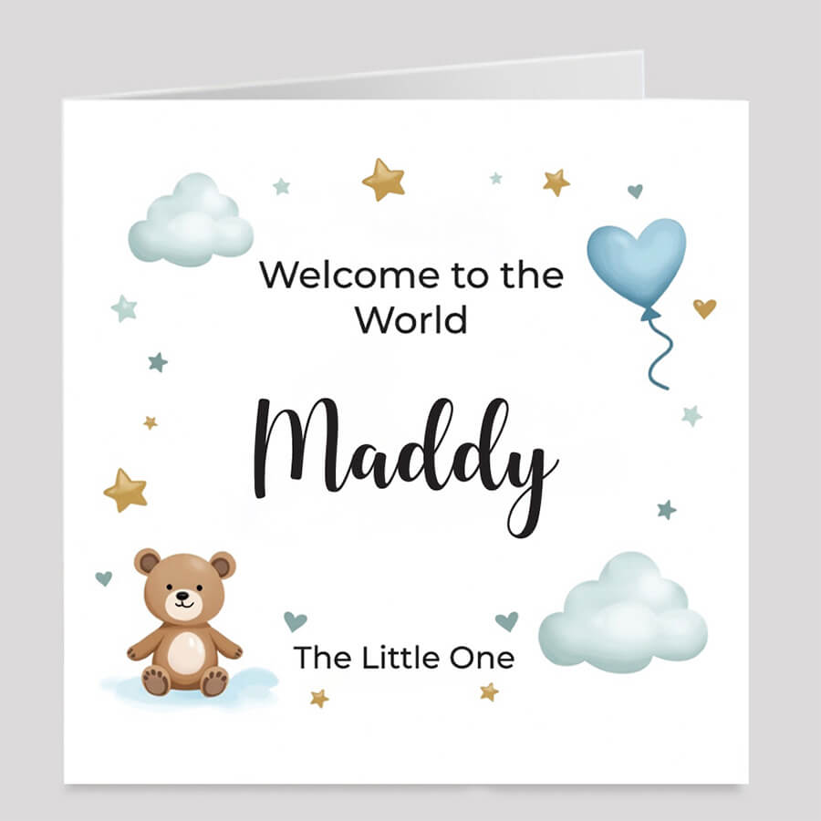 Personalised Baby Boy Greeting Card with Teddy