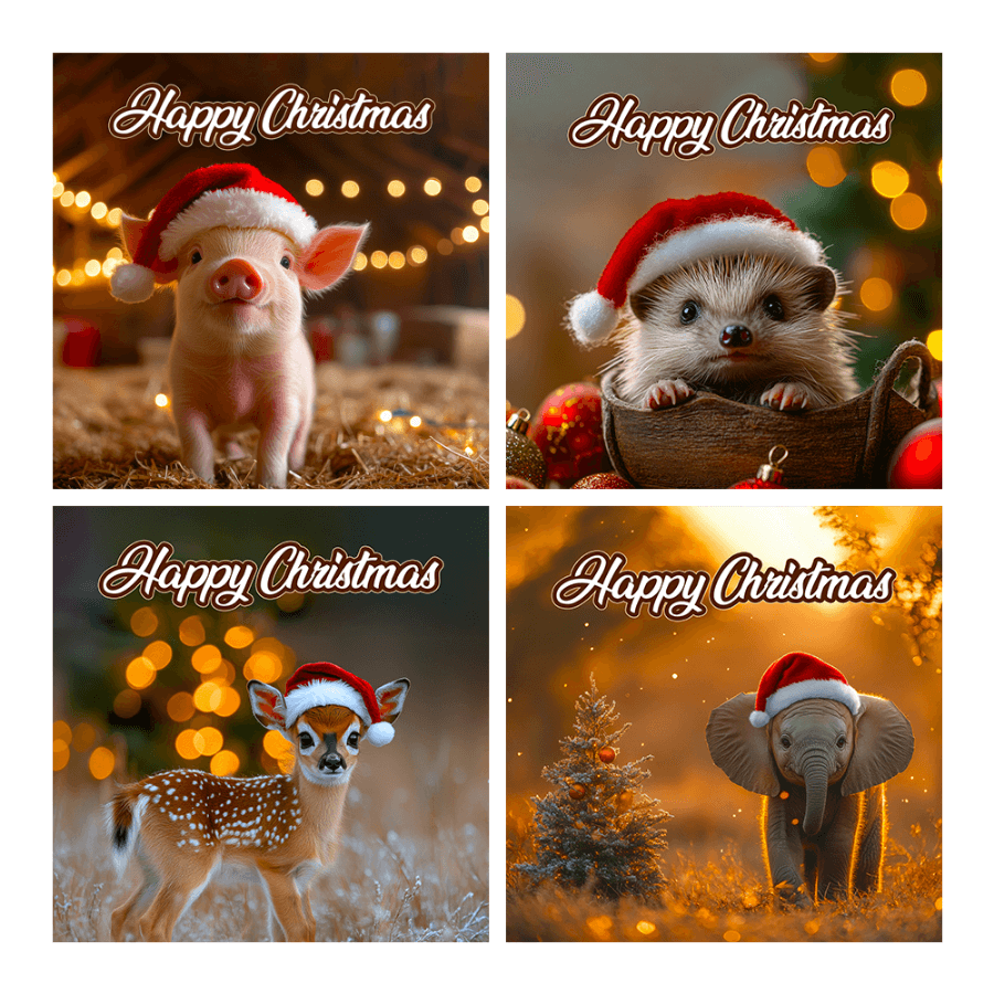 cute animal christmas greeting card for kids