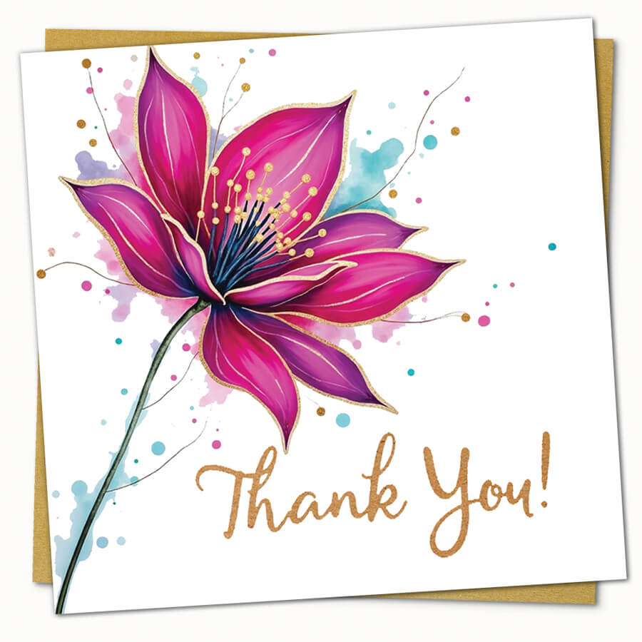Pink Flower Thank You Card with Envelope Floral Design