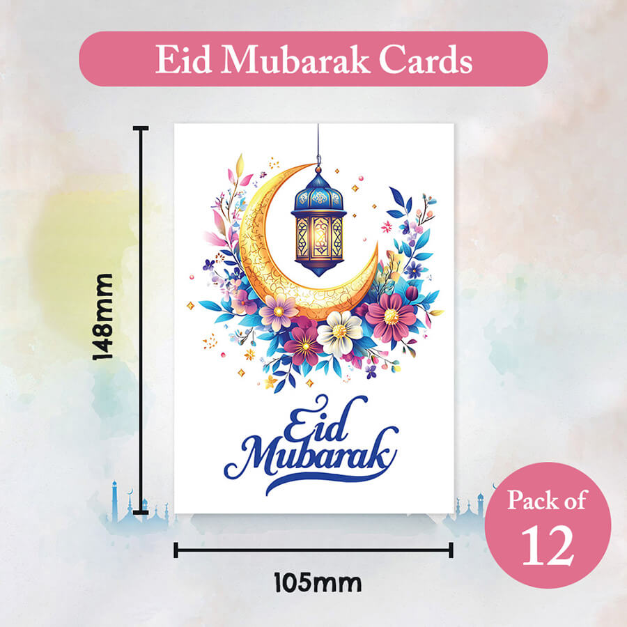Eid Mubarak Cards - Pack of 12 - Islamic Eid Card UK
