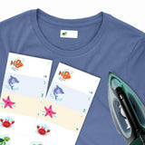 Iron-on labels with colorful designs