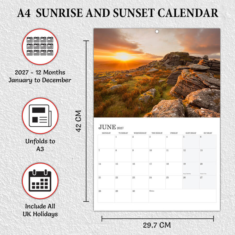 A4 sunrise and sunset calendar