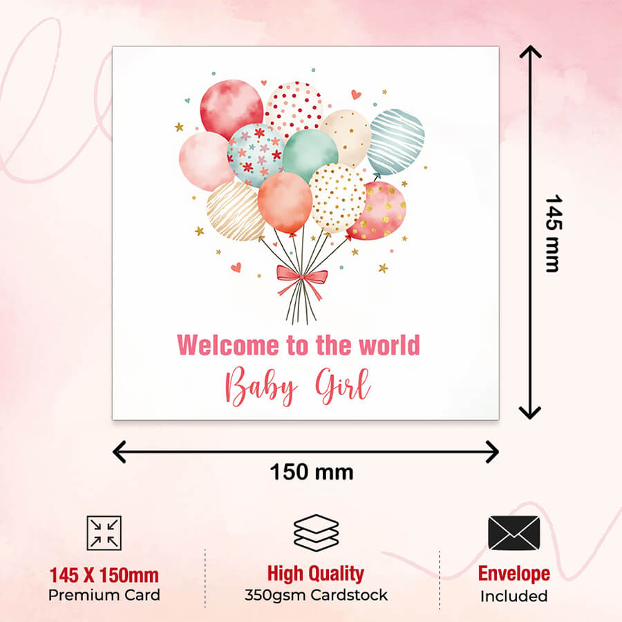 newborn baby girl greeting card with envelope