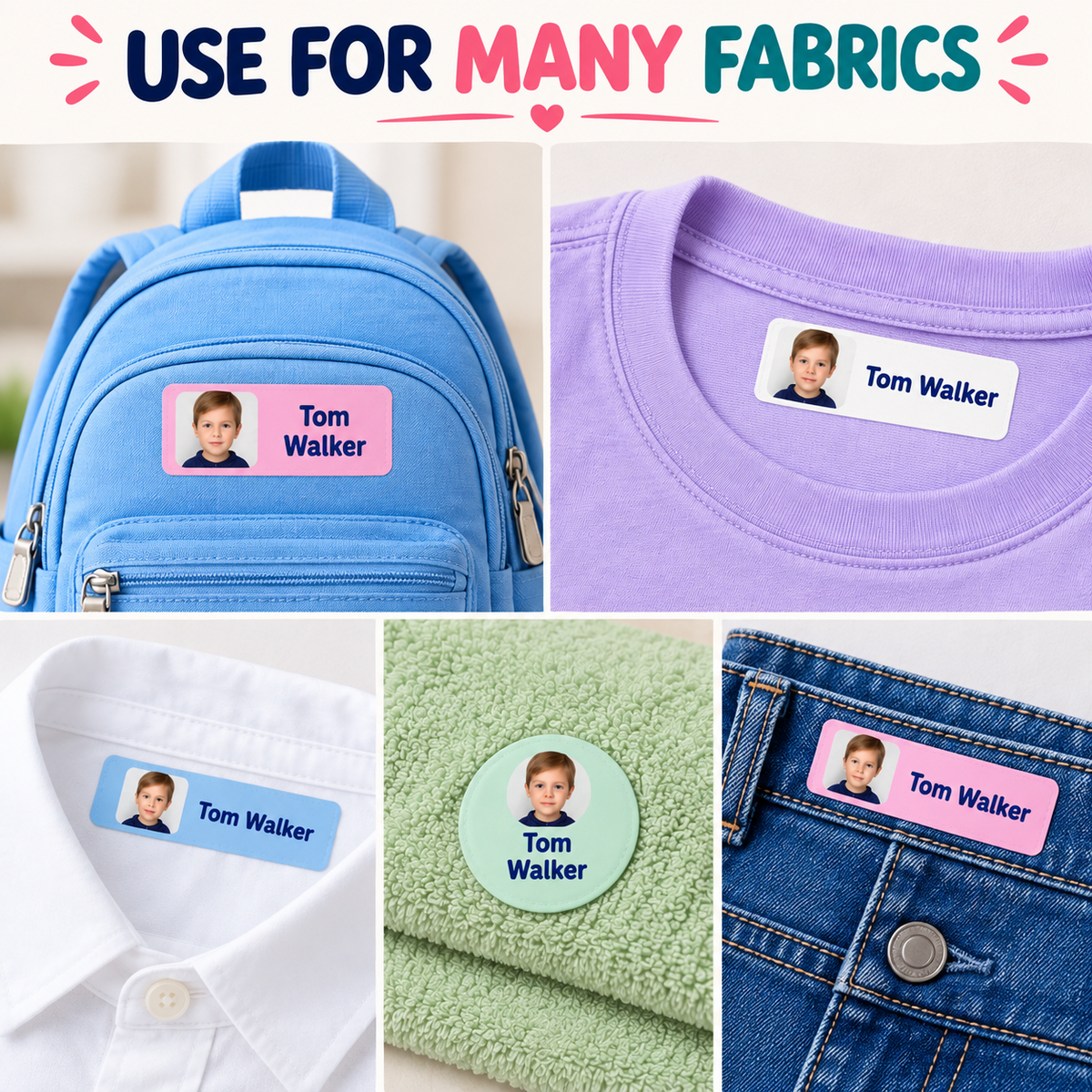 Iron-On Photo Name Labels – Designer Background