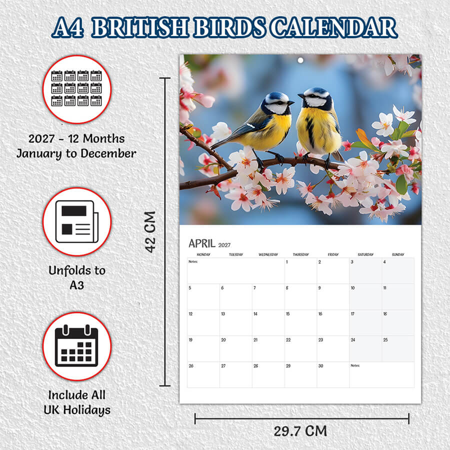 2027 British Bird A3 Calendar
