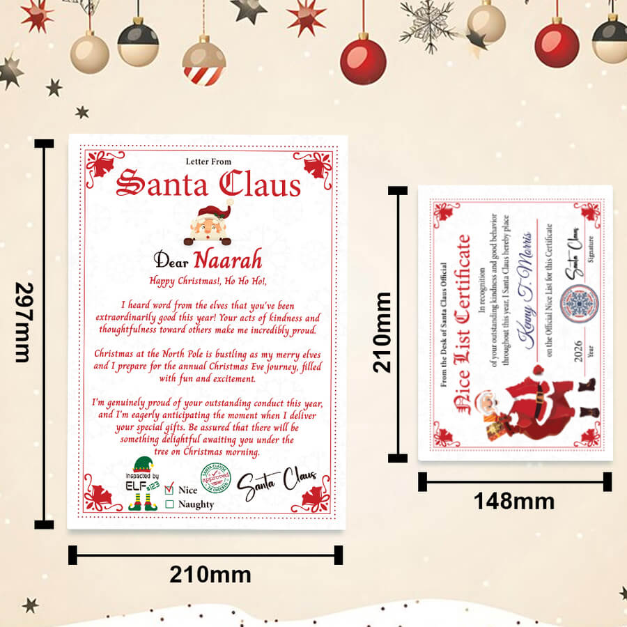 Personalised Santa Nice List Certificate and Christmas Letter for Kids