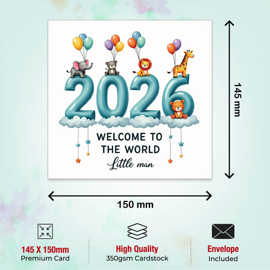 Welcome to the world baby boy greeting card with cute design