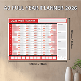 A3 Red Theme Wall Planner 2026 January 2026 to January 2027