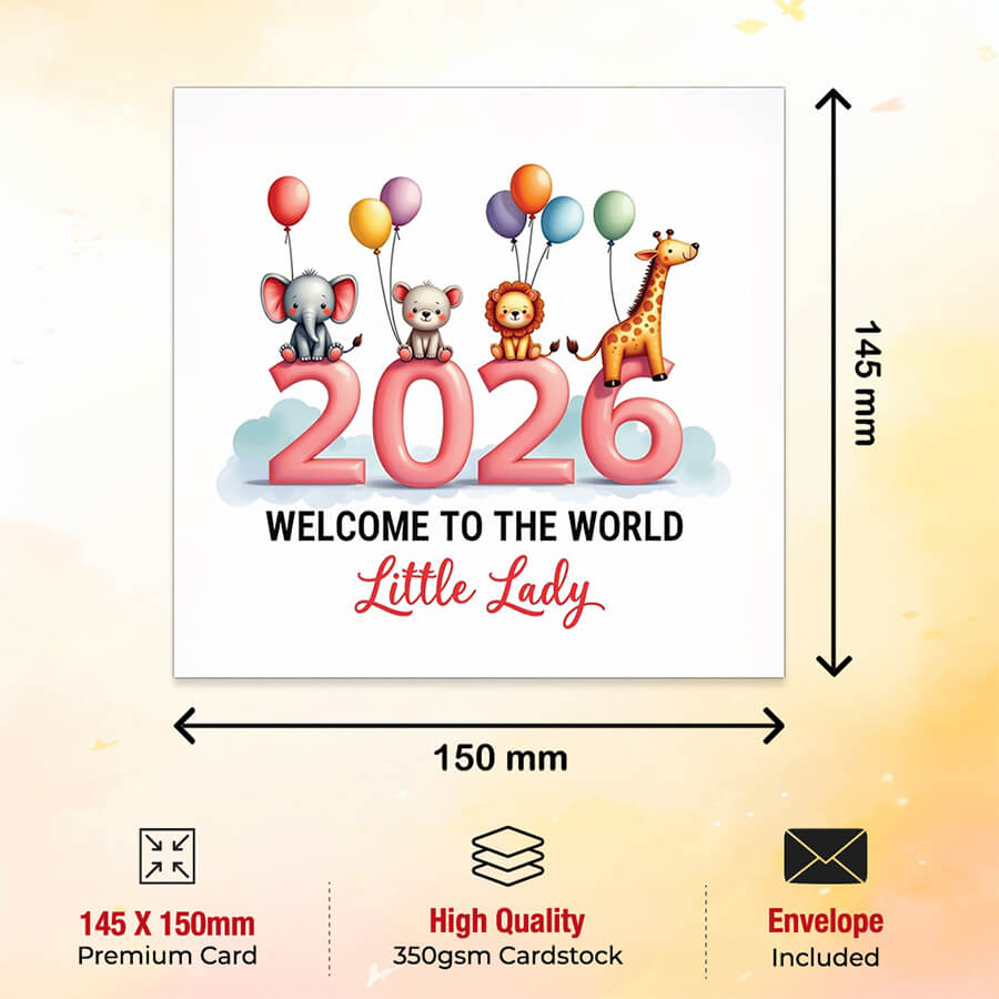 Customisable newborn baby girl greeting card