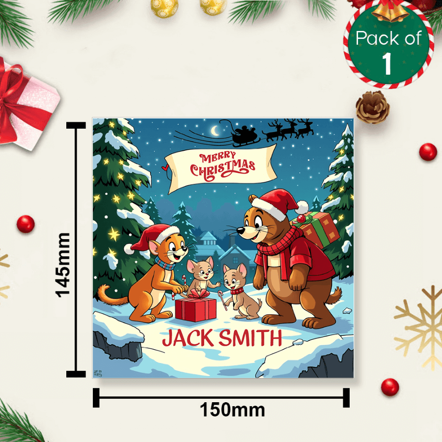 Christmas greeting card with envelope, animal holiday design