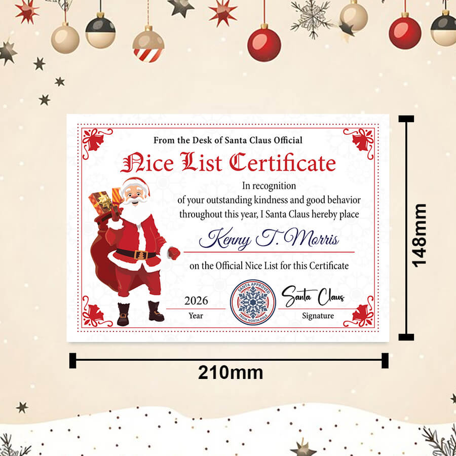 Personalised Santa Nice List Christmas Certificate