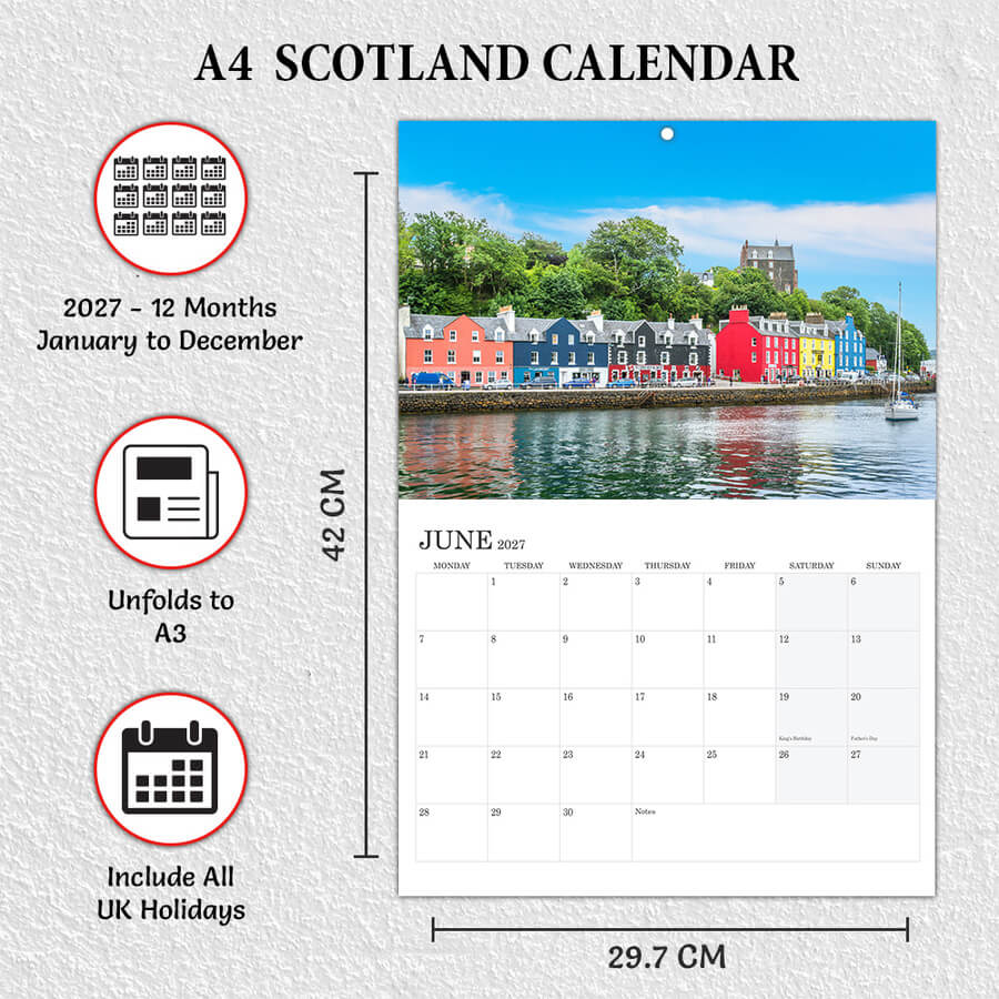 2027 calendar UK featuring Scottish Highlands