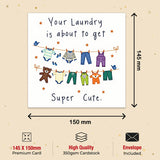 Cute newborn greeting card saying laundry is about to get super cute