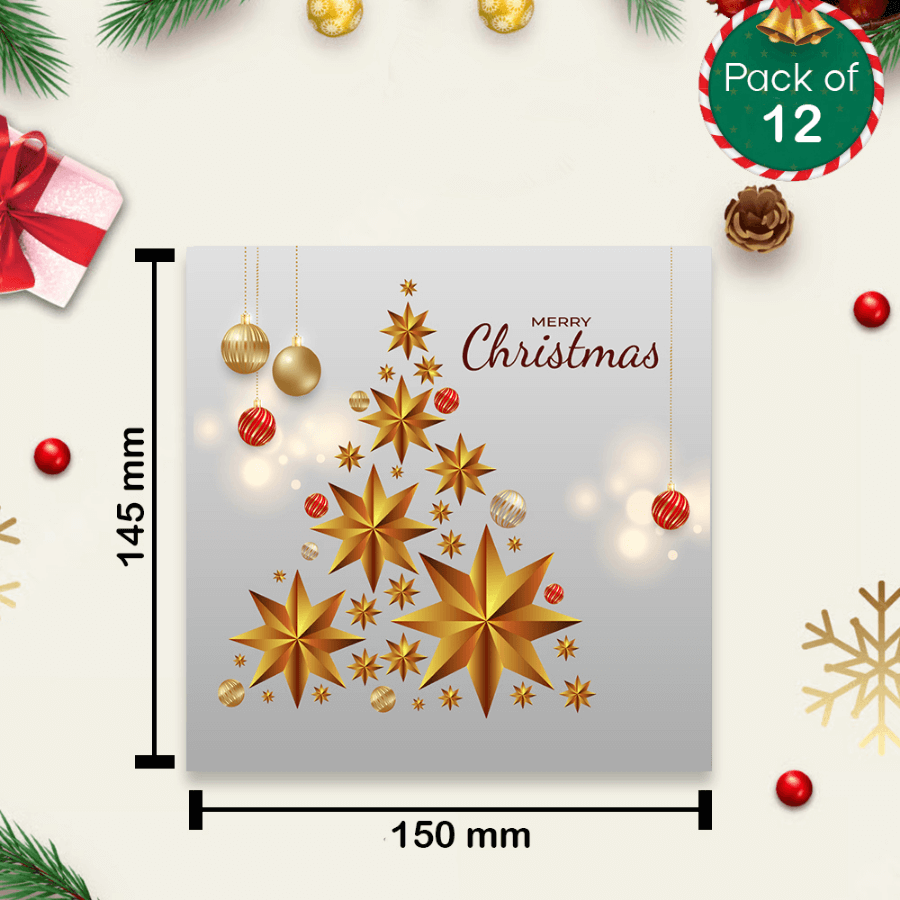 modern baubles and star tree xmas card set