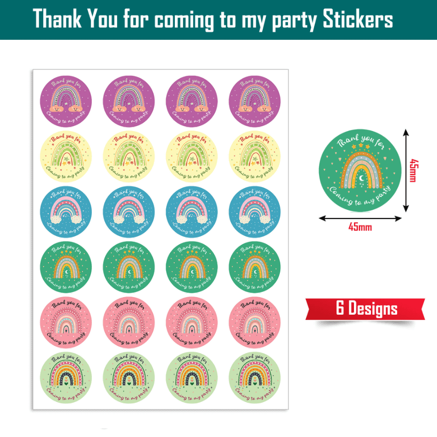 Rainbow Thank You for Coming To My Party Stickers