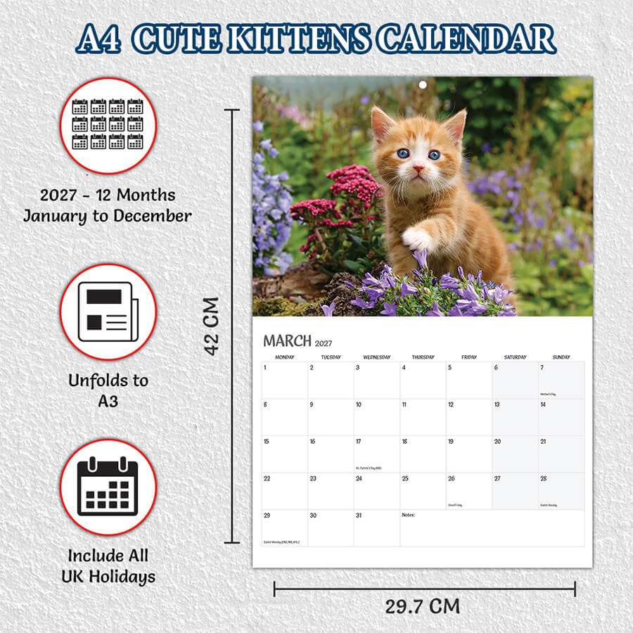 2027 Kittens A3 Calendar with 12 Monthly Pages