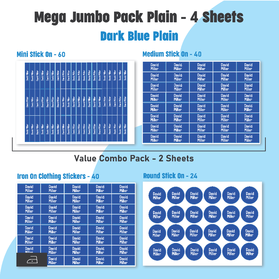 Jumbo Name Labels Pack - Plain Colours