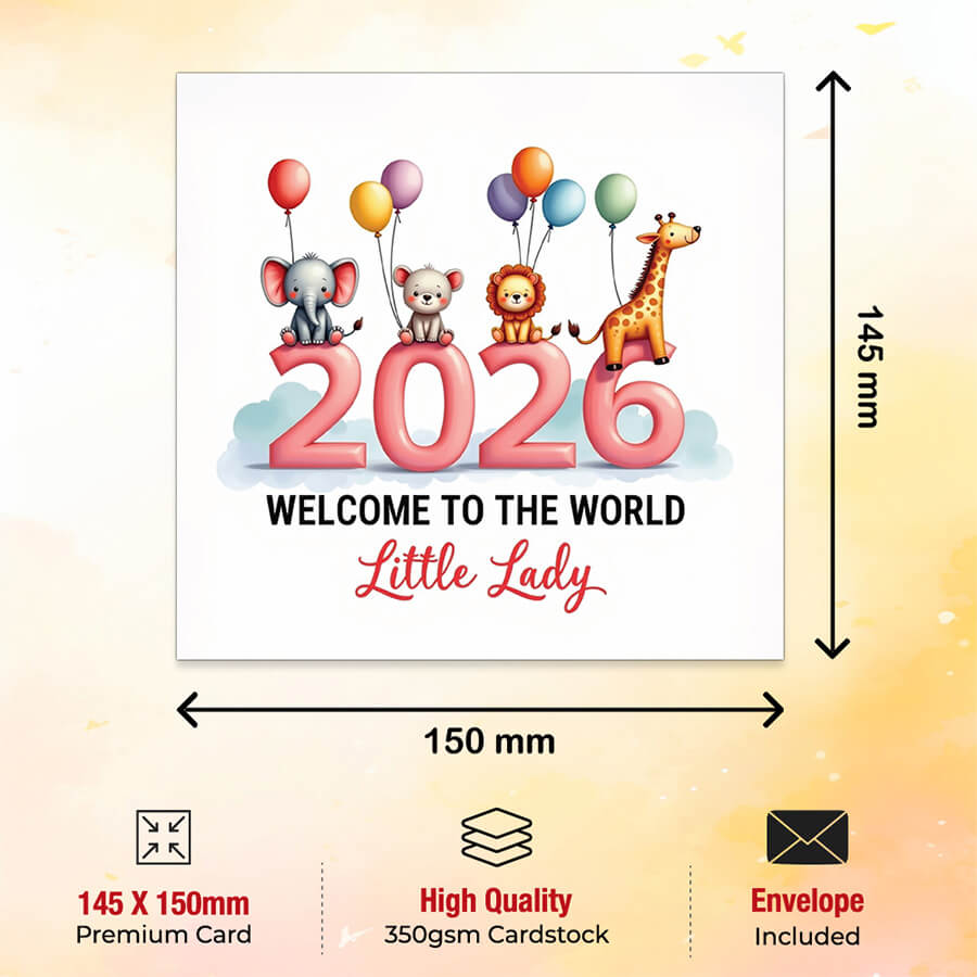 Welcome to the world baby girl greeting card with cute design