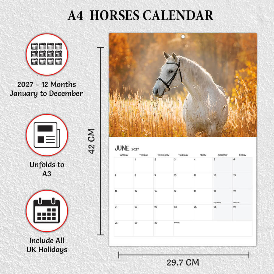 A3 to A4 Horse Calendar 2027 UK