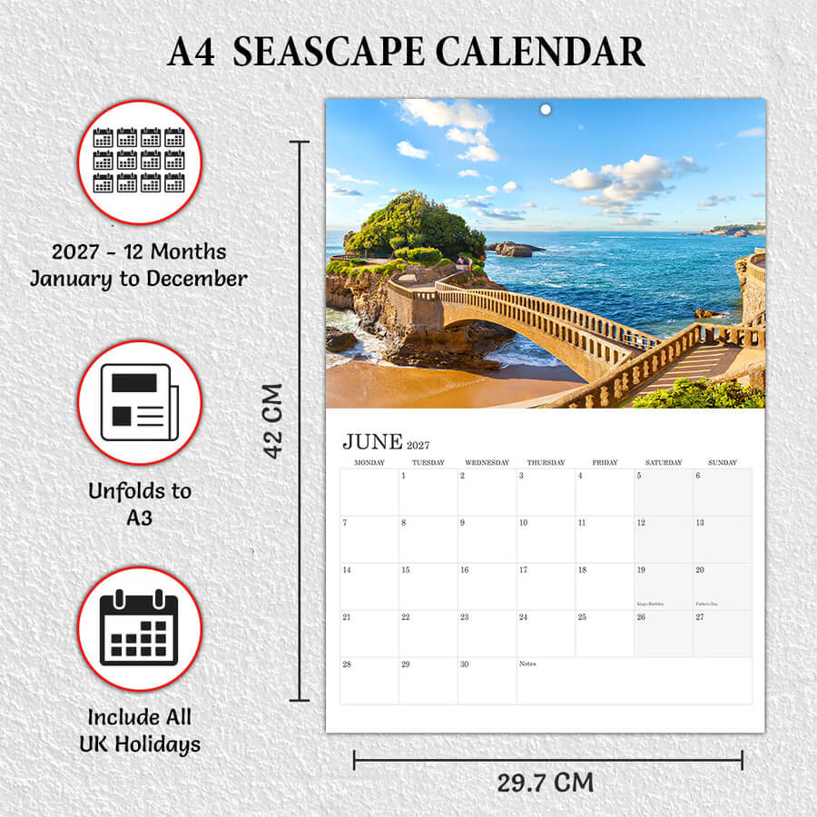 A3 to A4 Ocean Calendar 2027 UK