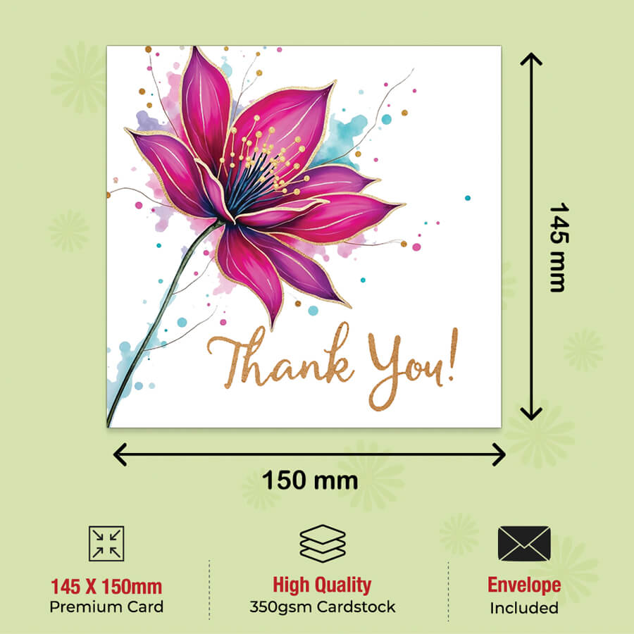 Elegant Floral Thank You Greeting Card 145x150 mm