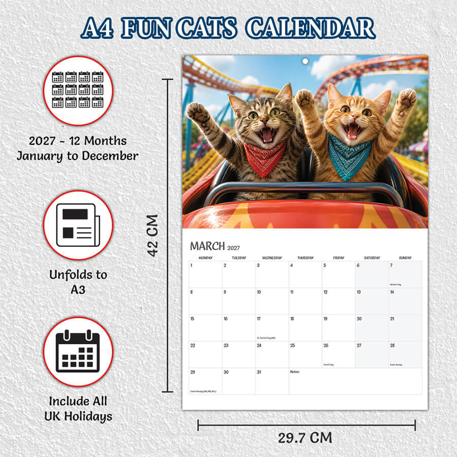2027 Cat A3 Calendar with 12 Monthl