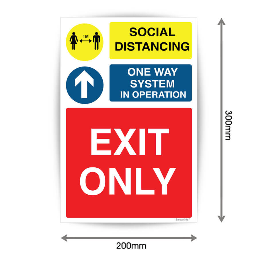 Social Distancing One Way System In Operation Exit Only Sign Sticker