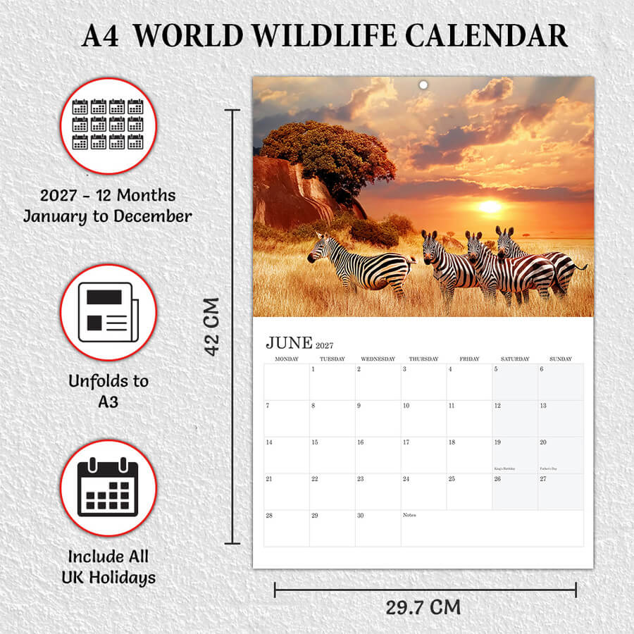 A3 to A4 Calendar 2027 UK