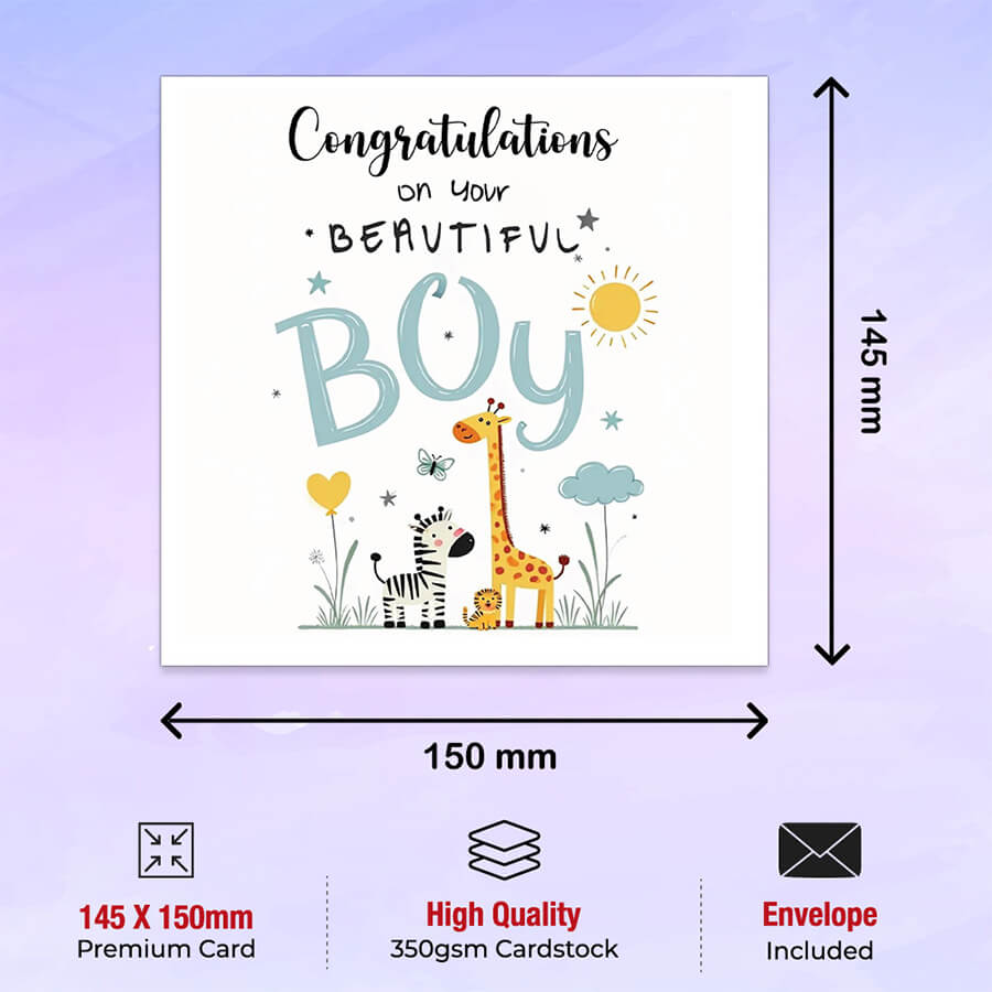 Newborn baby boy greeting card saying congratulations