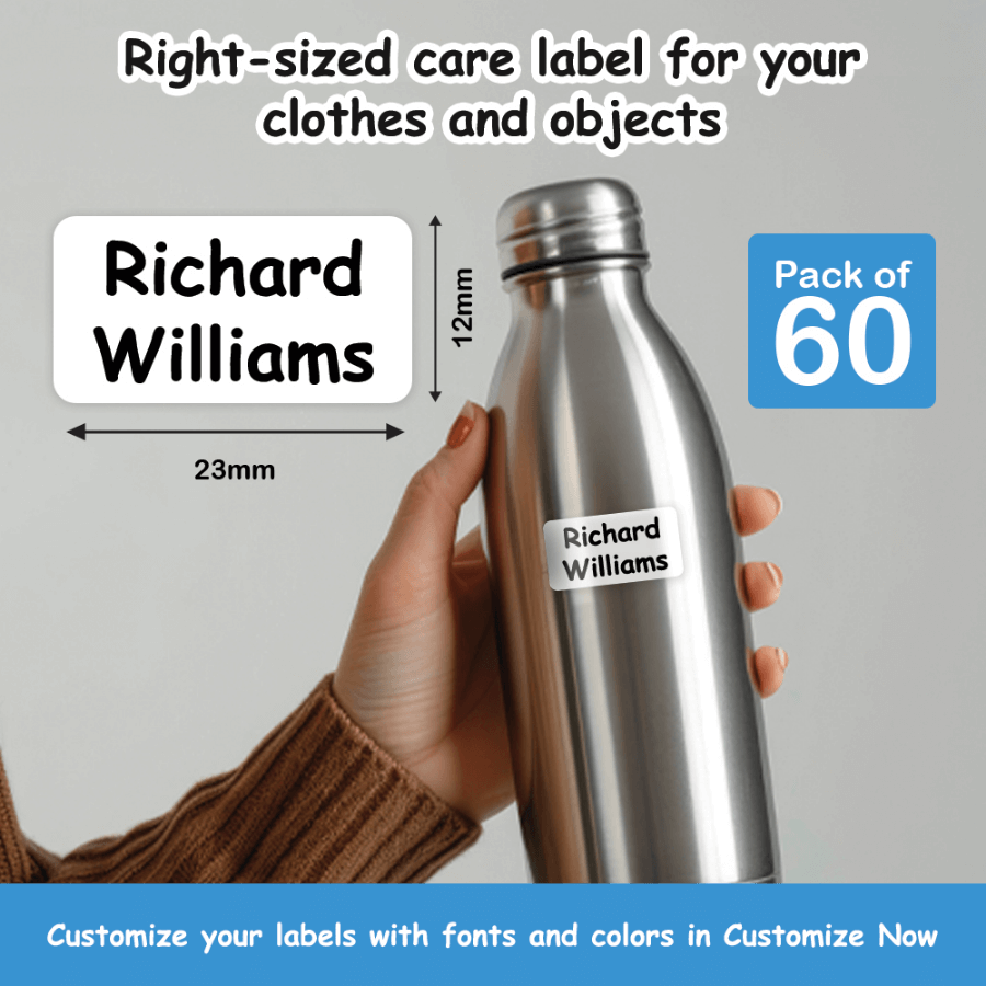 Stick on labels applied on school water bottle