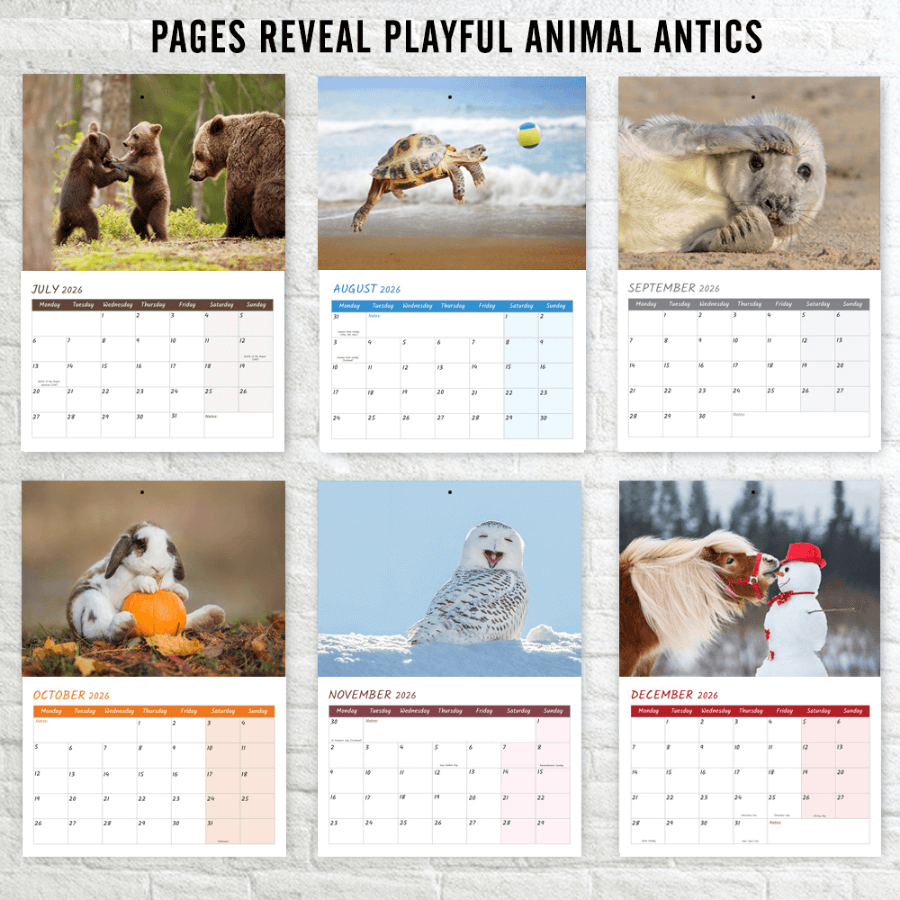 2026 calendar UK with bank holidays funny animal theme