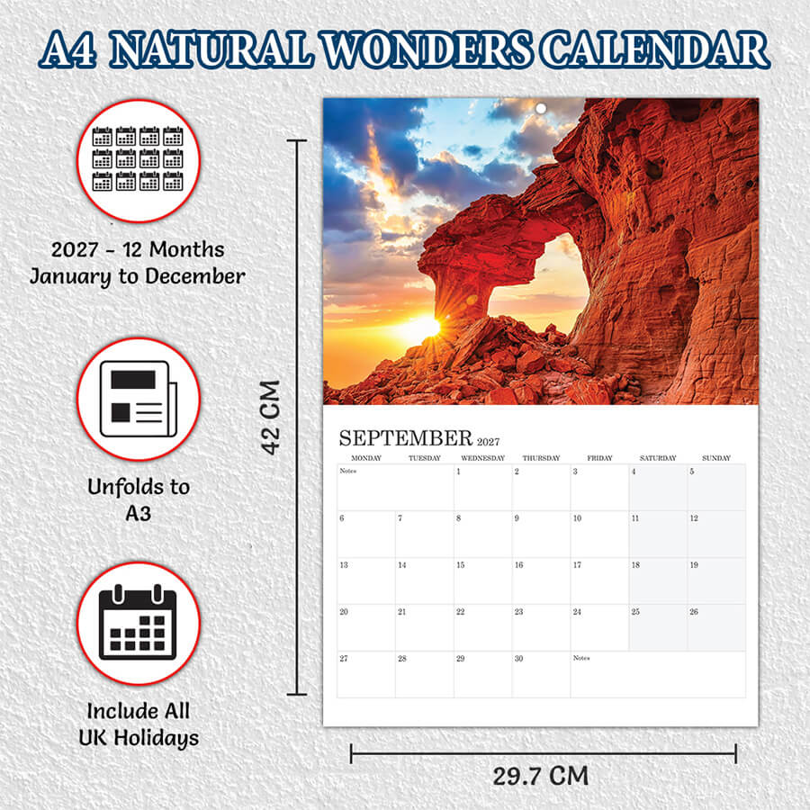 2027 Natural Wonders A3 Wall Calendar with 12 Months