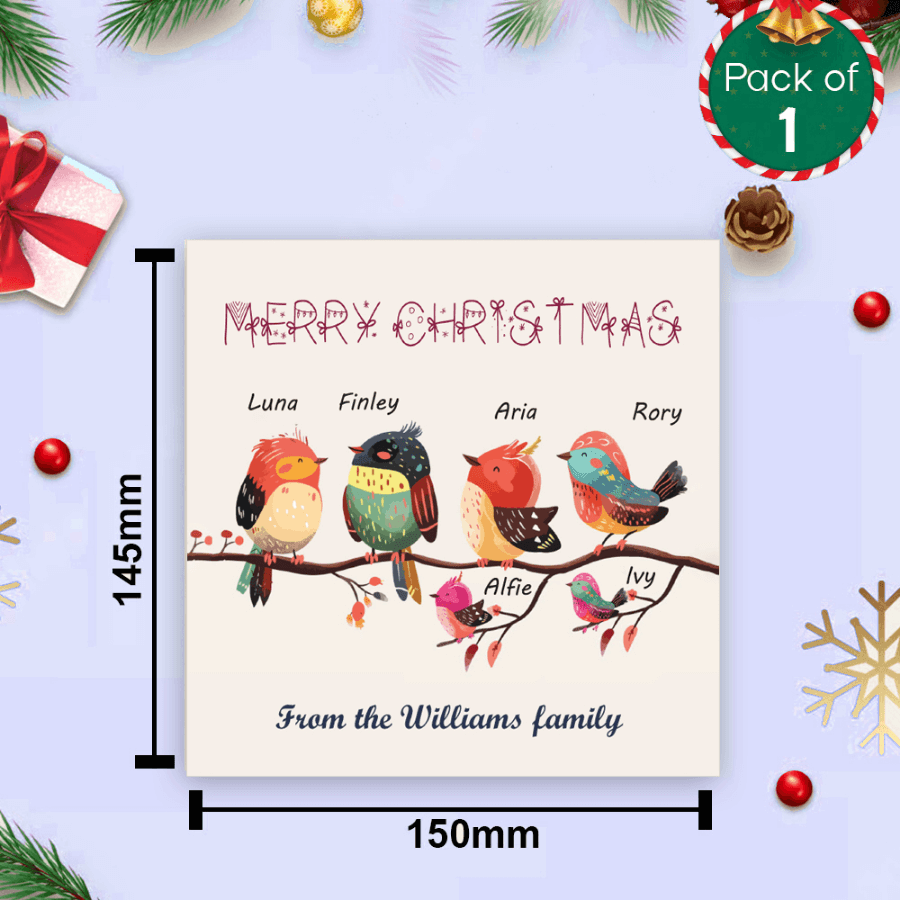 Merry Christmas Card – Custom Family Bird Illustration