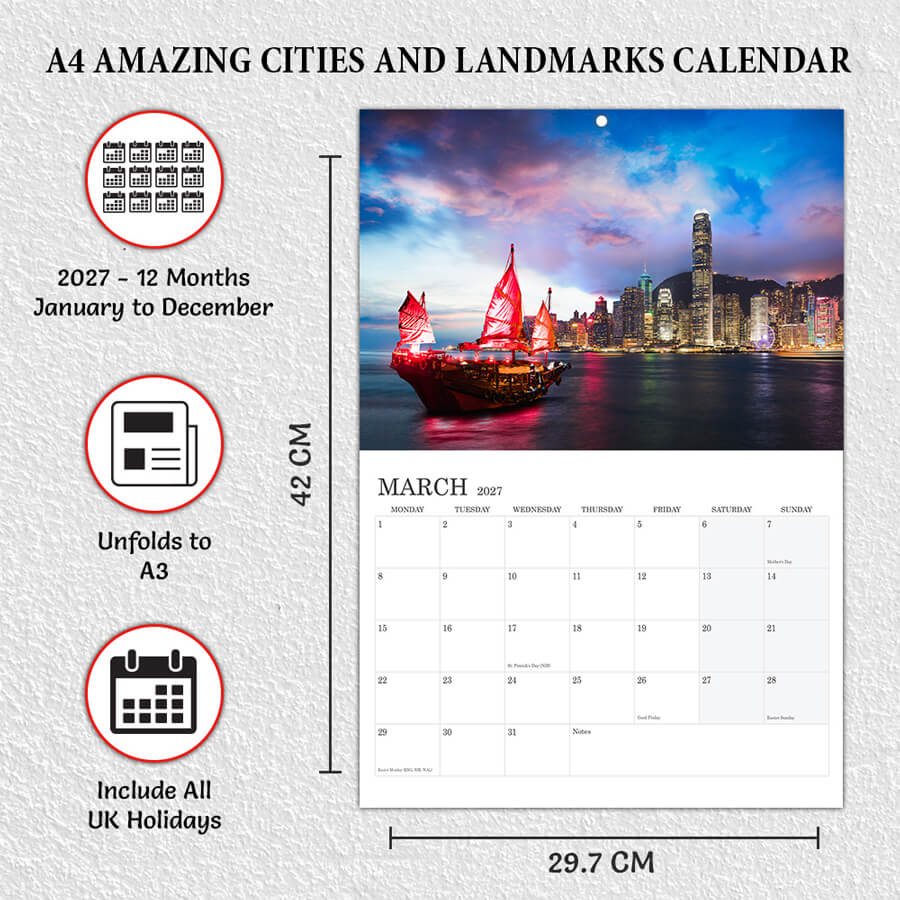 2027 World Cities Calendar - 12 Months - A3