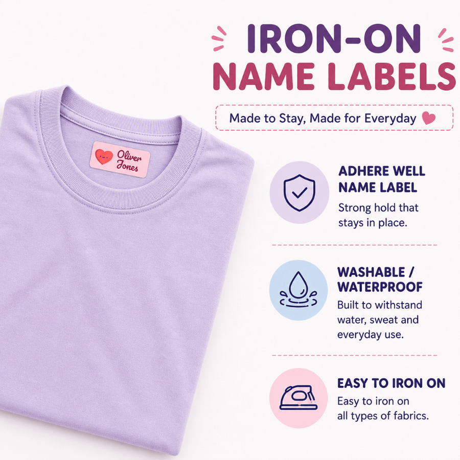 Iron On Clothing Name Labels - With Icons