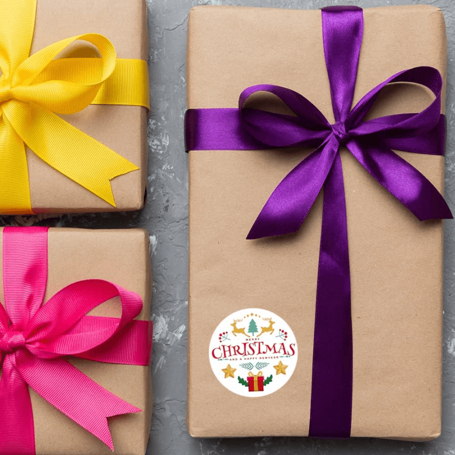 Christmas Gift Stickers - Round - Xmas Reindeer