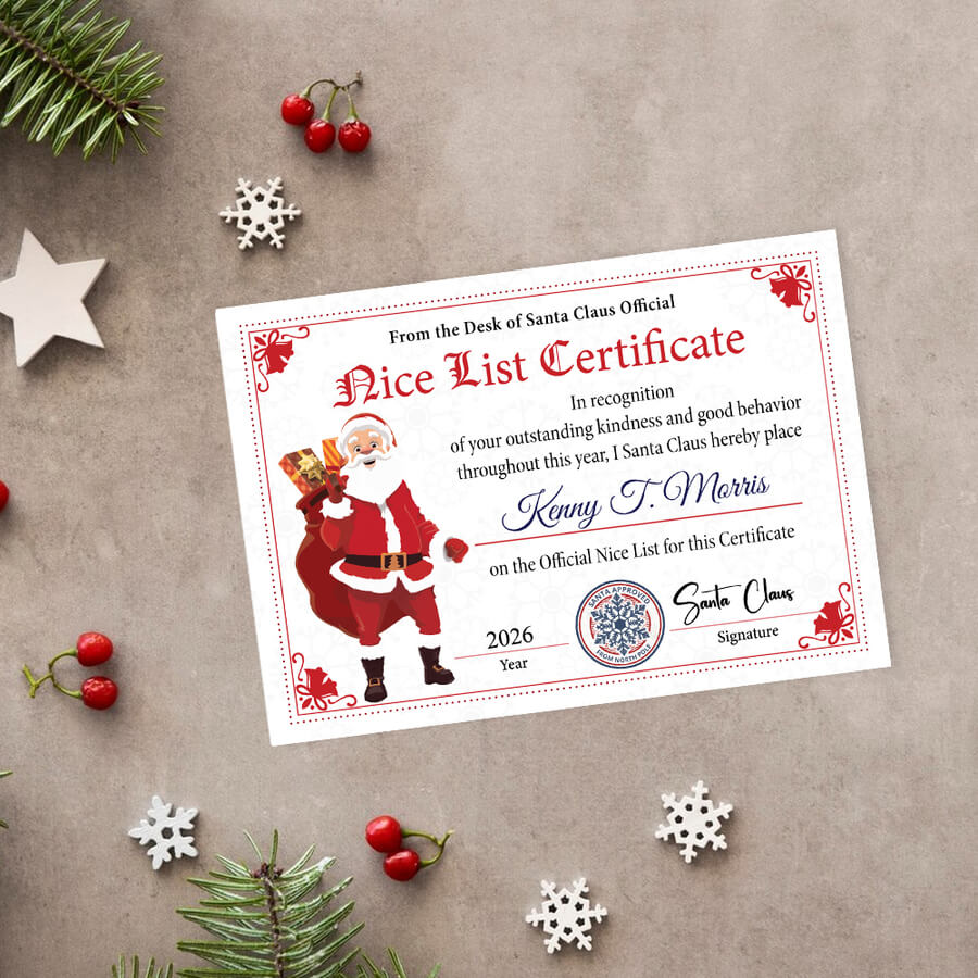 Santa Nice List Personalised Certificate for Children
