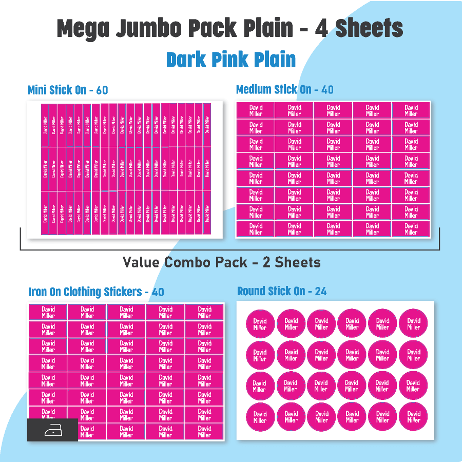 Jumbo Name Labels Pack - Plain Colours
