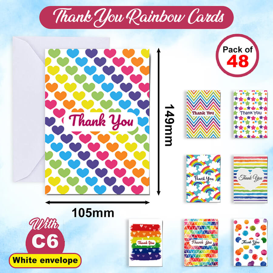 Vibrant Thanks A6 Rainbow Colors Cards for Expressing Appreciation