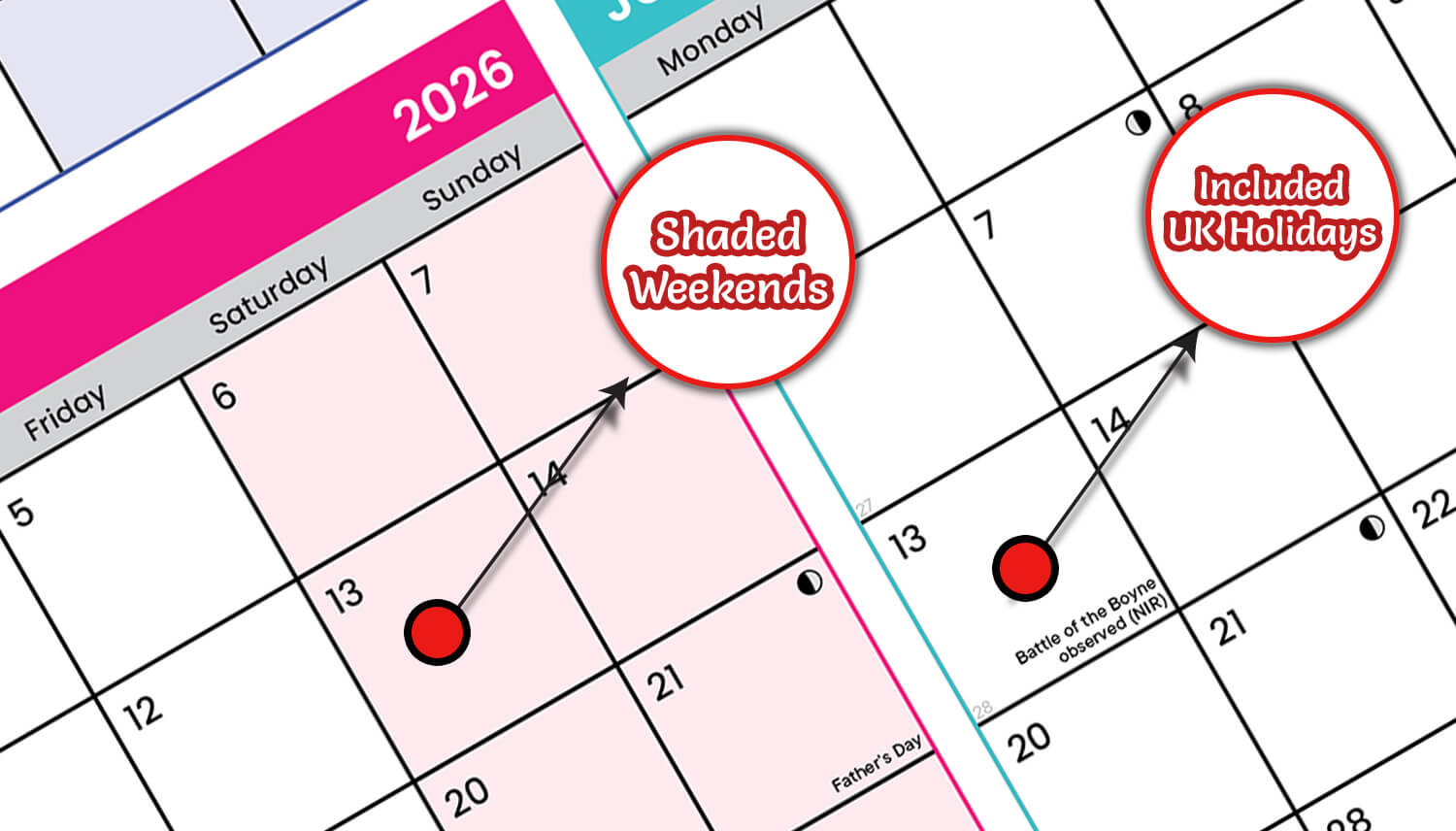 2026 A2 yearly wall planner calendar with monthly boxes and notes space