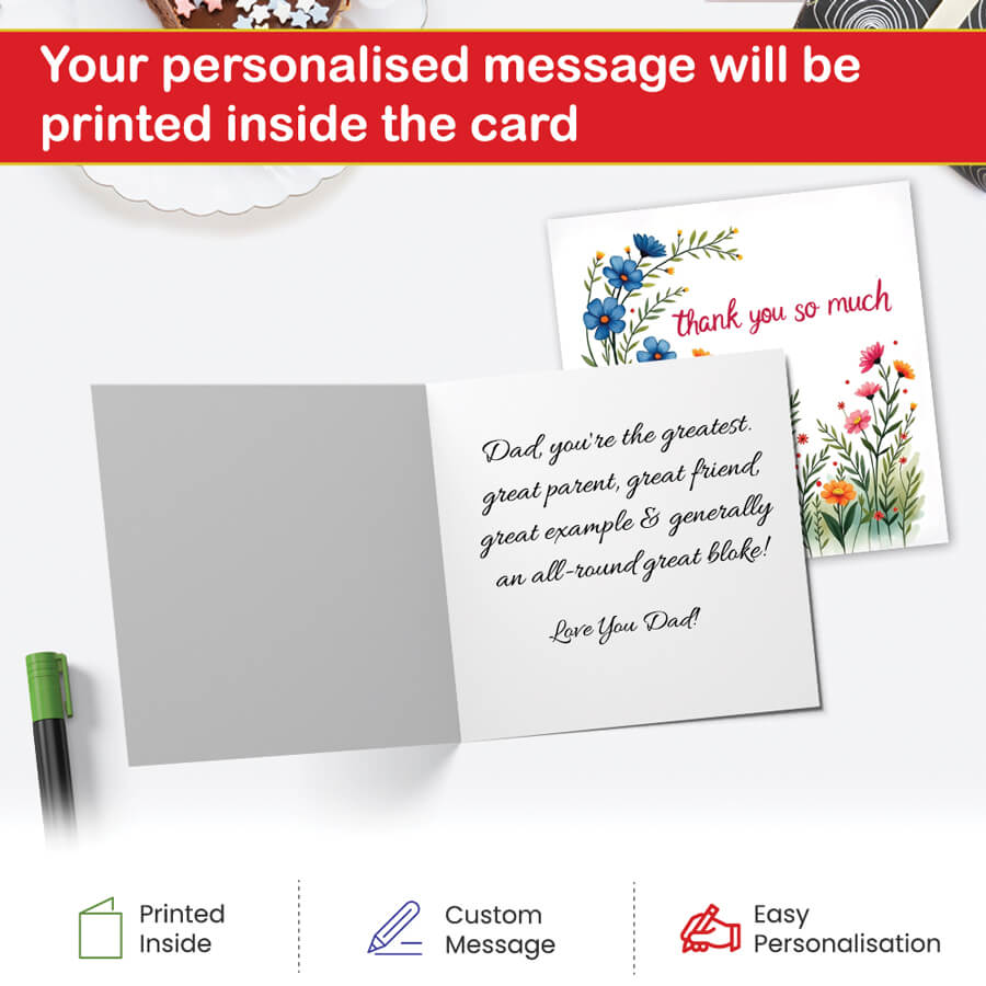 Premium personalised thank you greeting card blank inside