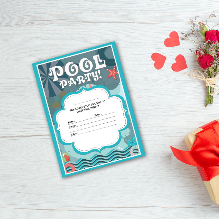 A6 Pool Party Birthday Invitation Cards – Pack of 32